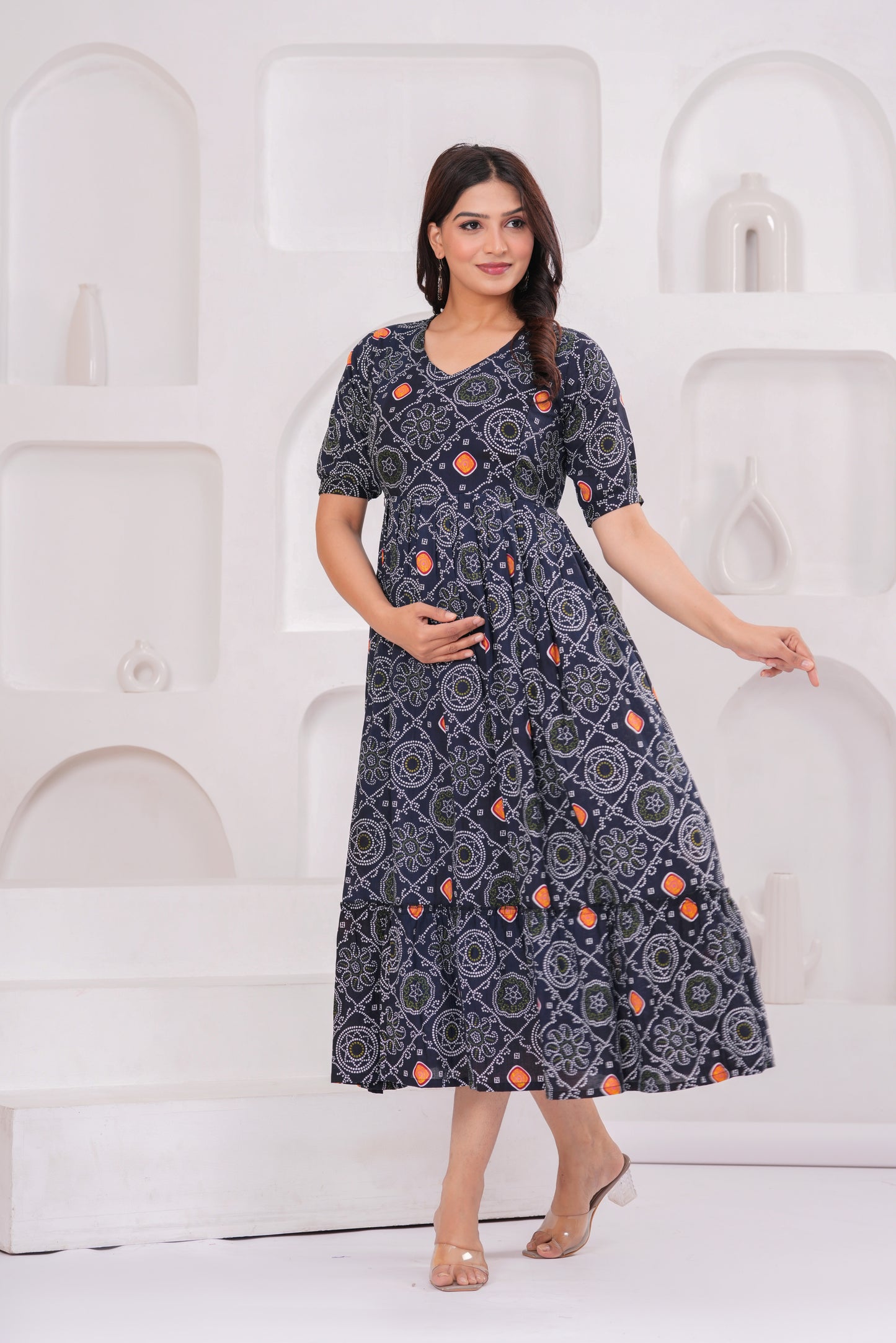 Ashvy Premium Cotton Anarkali Feeding & Maternity Kurti โ 48 Inch Length, 2 Side Zips All-Day Comfort for Moms (Black)