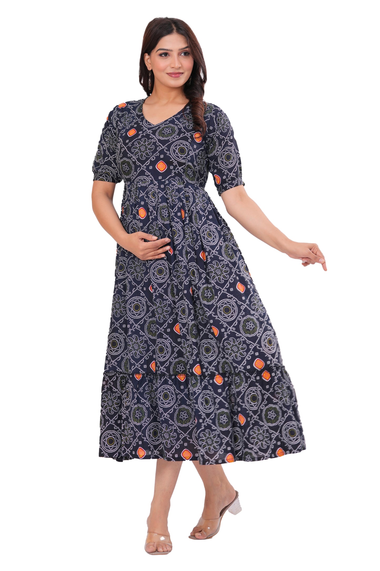 Ashvy Premium Cotton Anarkali Feeding & Maternity Kurti โ 48 Inch Length, 2 Side Zips All-Day Comfort for Moms (Black)