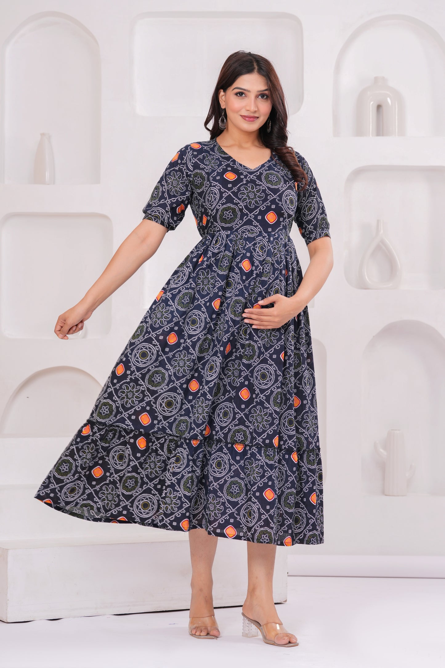 Ashvy Premium Cotton Anarkali Feeding & Maternity Kurti โ 48 Inch Length, 2 Side Zips All-Day Comfort for Moms (Black)