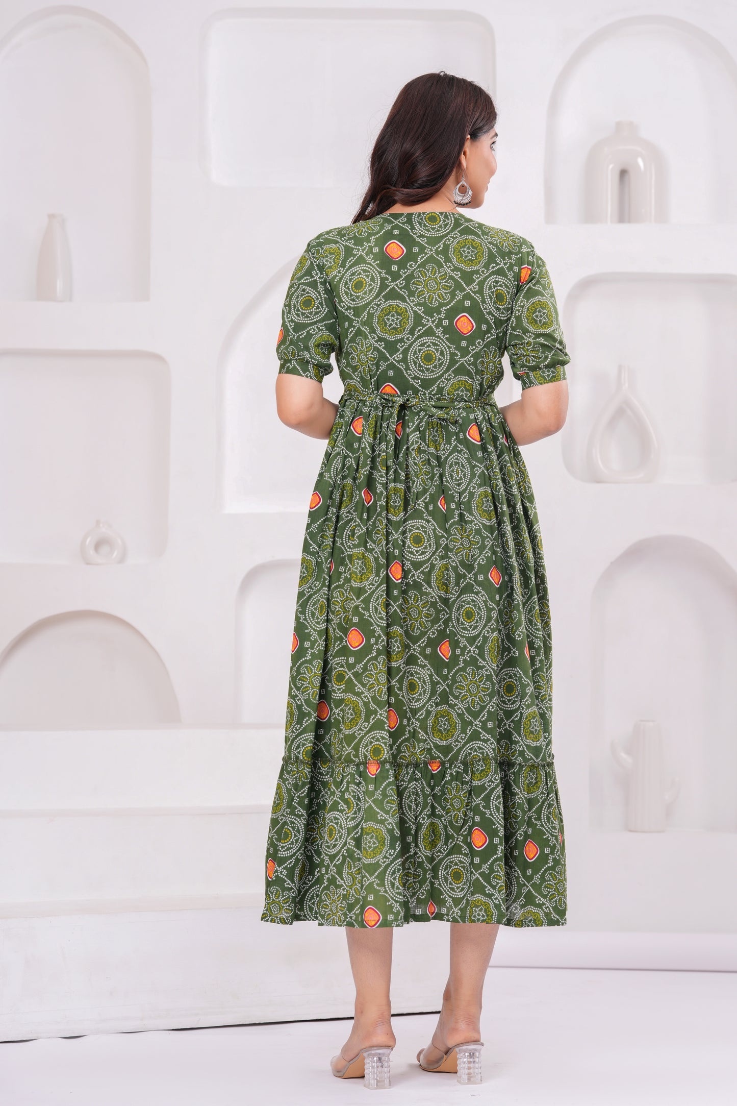 Ashvy Premium Cotton Anarkali Feeding & Maternity Kurti โ 48 Inch Length, 2 Side Zips All-Day Comfort for Moms (Green)