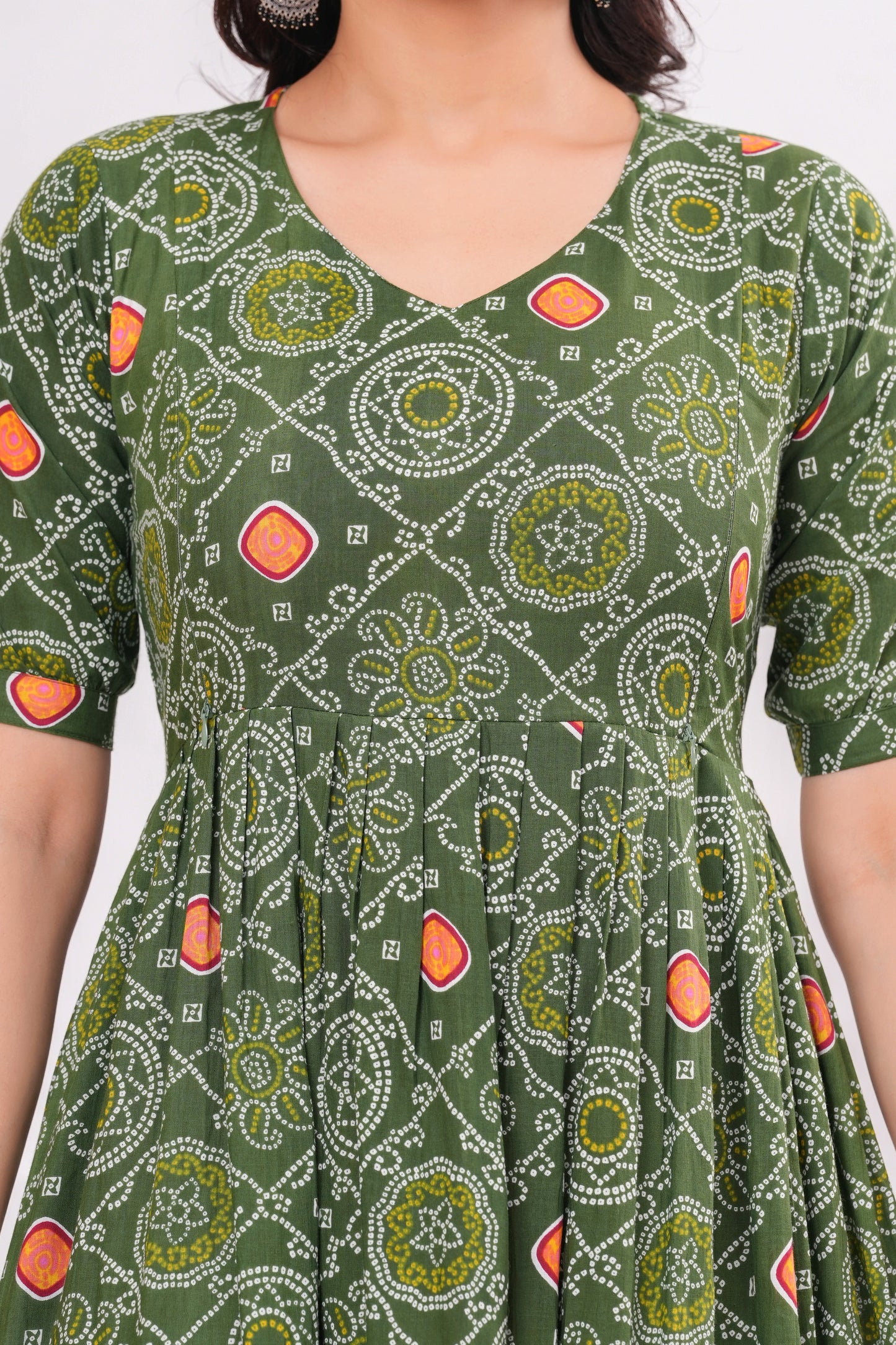 Ashvy Premium Cotton Anarkali Feeding & Maternity Kurti โ 48 Inch Length, 2 Side Zips All-Day Comfort for Moms (Green)