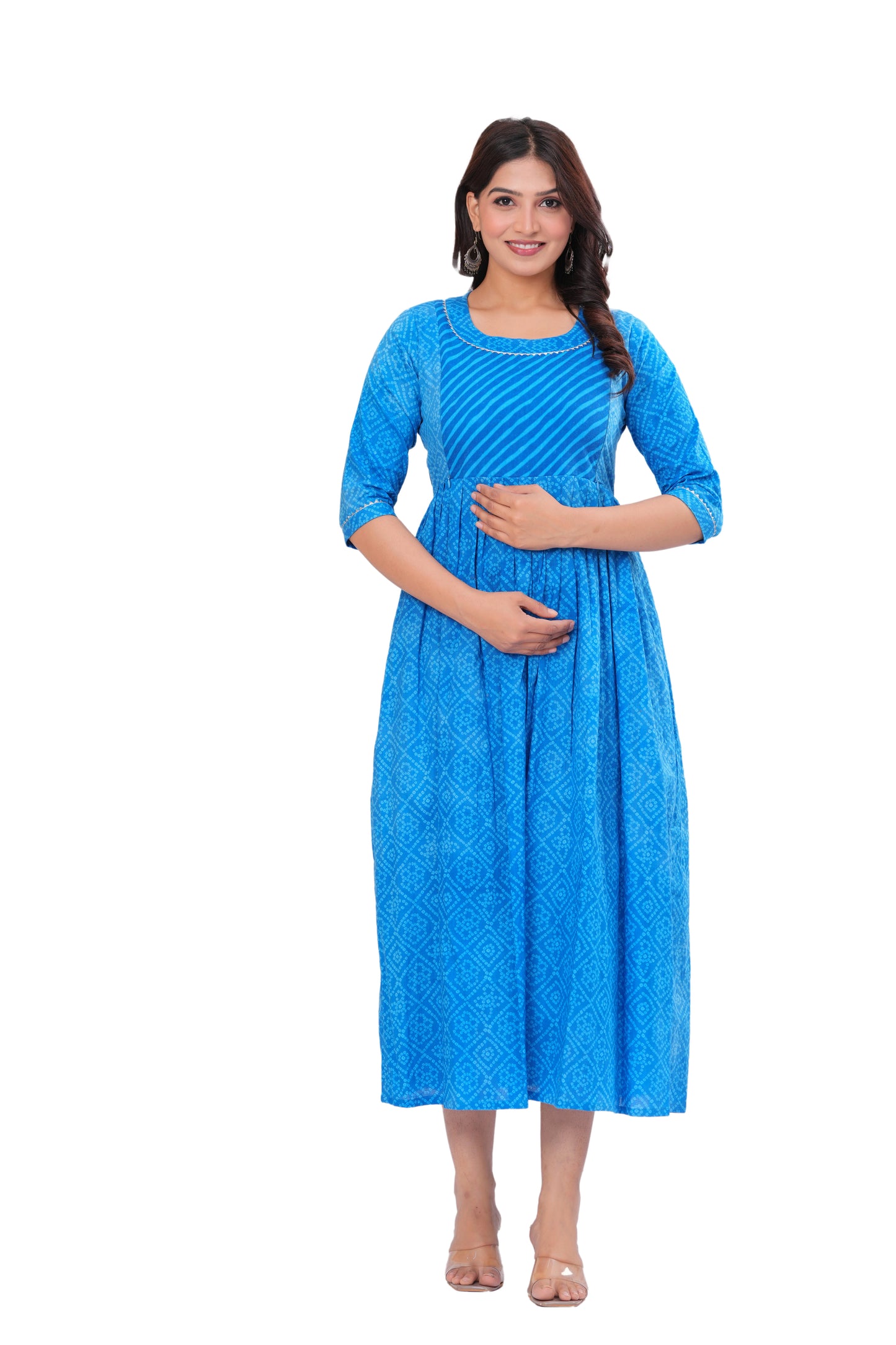 Ashvy Premium Cotton Anarkali Feeding & Maternity Kurti โ 48 Inch Length, 2 Side Zips All-Day Comfort for Moms (Blue)