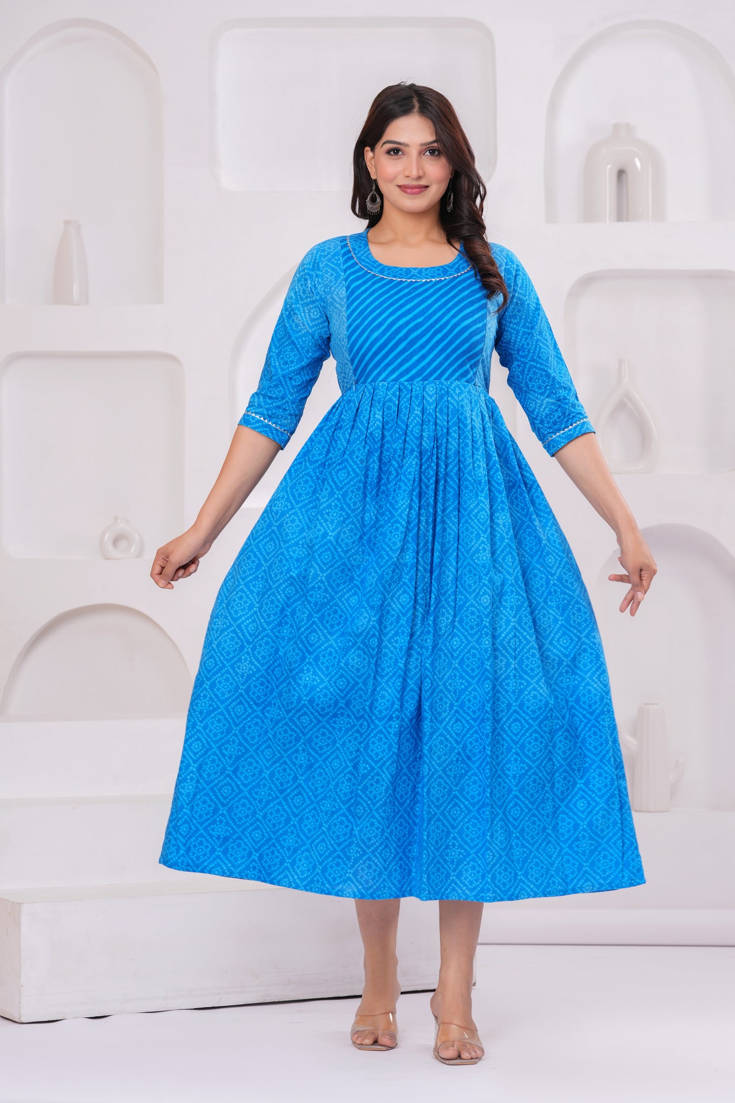 Ashvy Premium Cotton Anarkali Feeding & Maternity Kurti โ 48 Inch Length, 2 Side Zips All-Day Comfort for Moms (Blue)