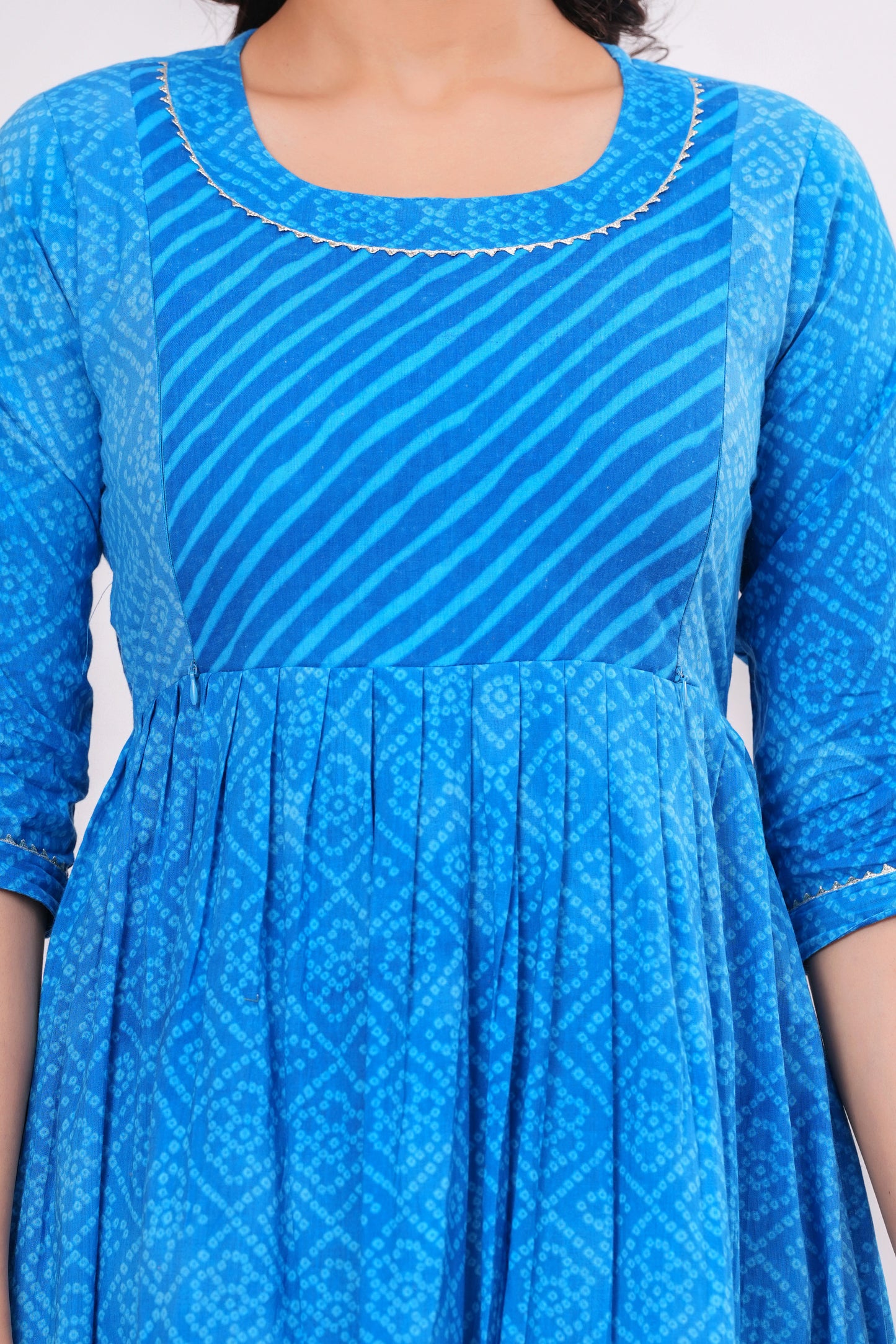 Ashvy Premium Cotton Anarkali Feeding & Maternity Kurti โ 48 Inch Length, 2 Side Zips All-Day Comfort for Moms (Blue)