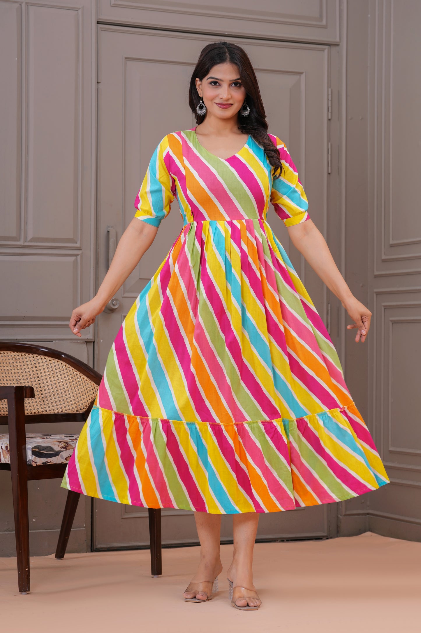 Ashvy Premium Cotton Anarkali Feeding & Maternity Kurti โ 48 Inch Length, 2 Side Zips All-Day Comfort for Moms (Multi)