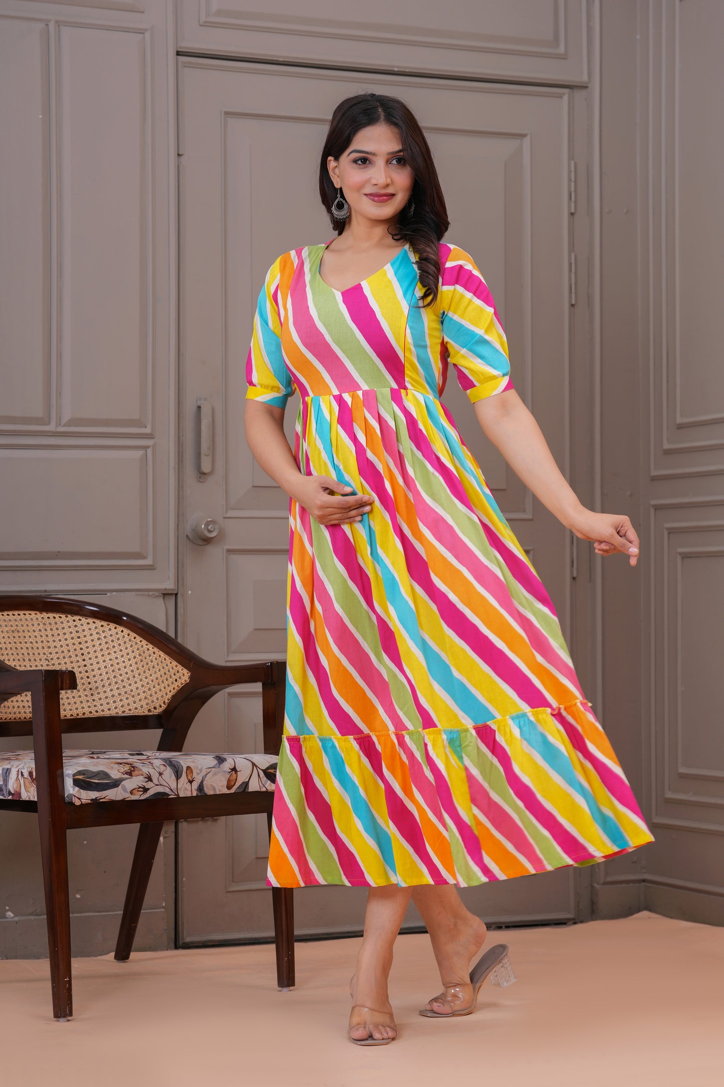 Ashvy Premium Cotton Anarkali Feeding & Maternity Kurti โ 48 Inch Length, 2 Side Zips All-Day Comfort for Moms (Multi)