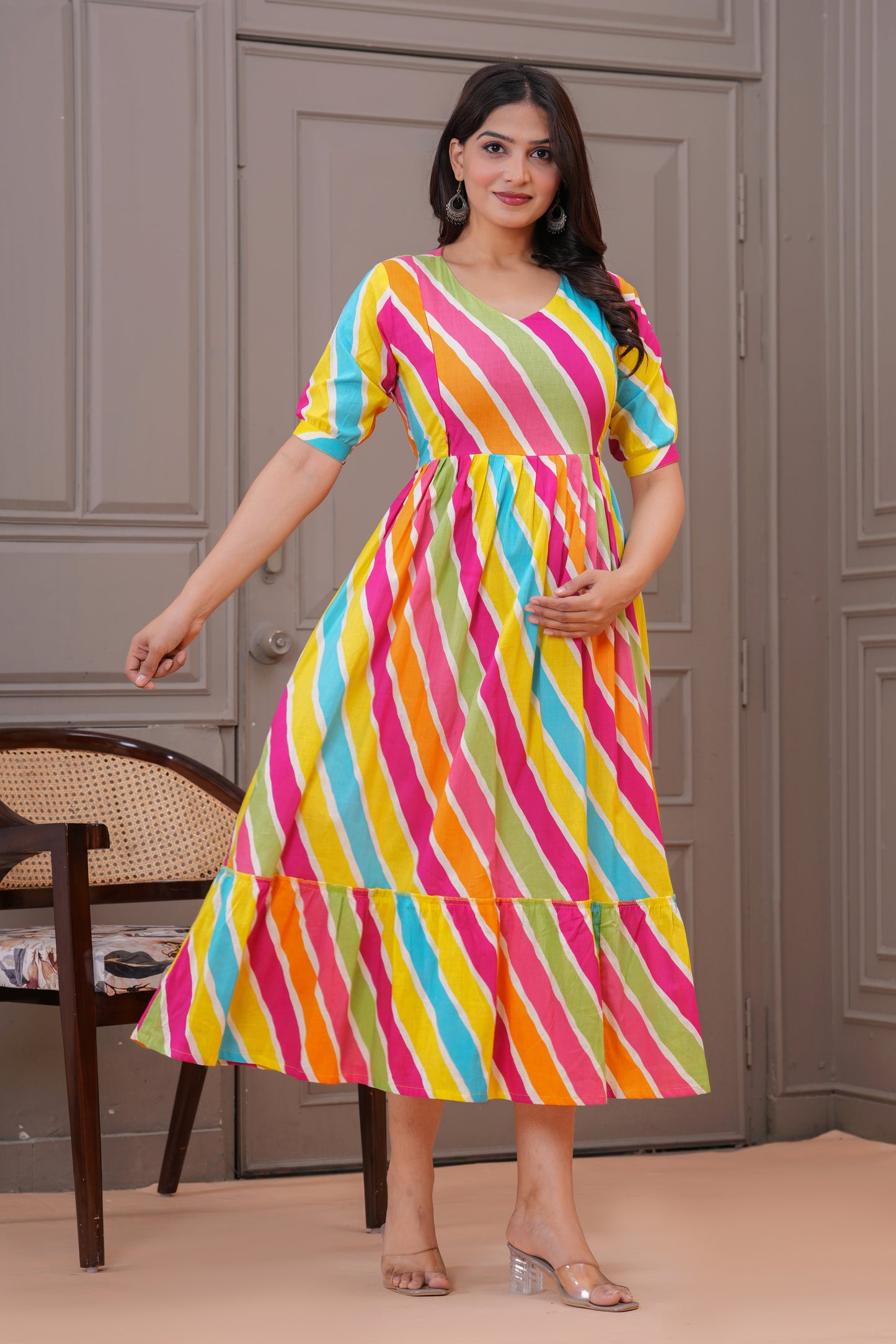 Ashvy Premium Cotton Anarkali Feeding & Maternity Kurti โ 48 Inch Length, 2 Side Zips All-Day Comfort for Moms (Multi)