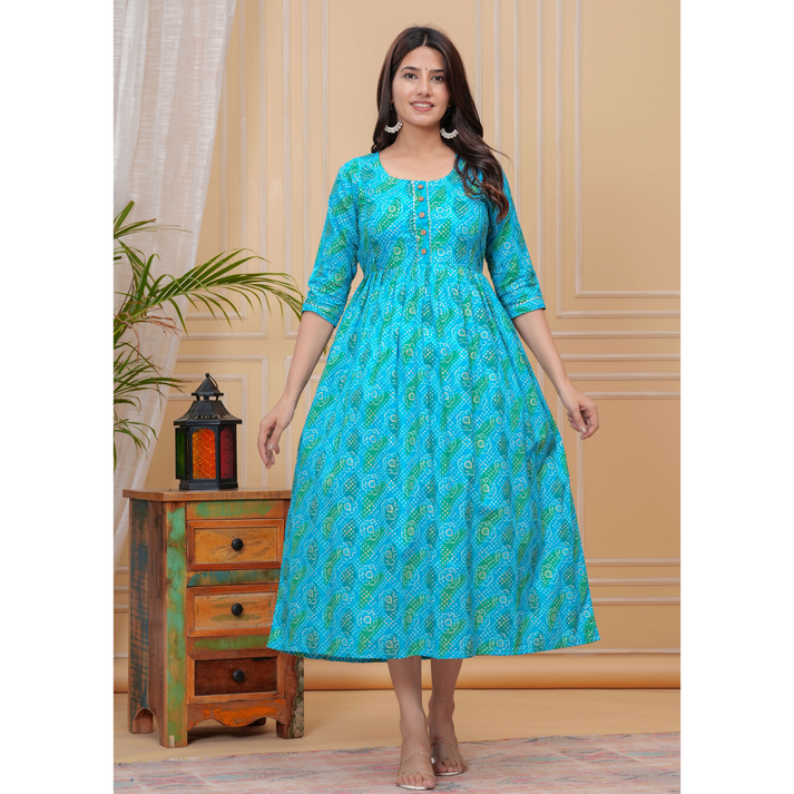 Ashvy Premium Cotton Anarkali Feeding & Maternity Kurti โ 48 Inch Length, 2 Side Zips All-Day Comfort for Moms Blue