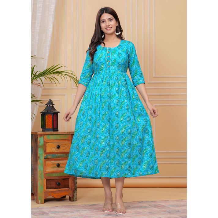 Ashvy Premium Cotton Anarkali Feeding & Maternity Kurti โ 48 Inch Length, 2 Side Zips All-Day Comfort for Moms Blue
