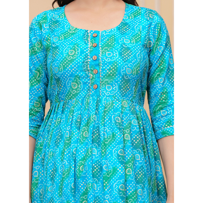 Ashvy Premium Cotton Anarkali Feeding & Maternity Kurti โ 48 Inch Length, 2 Side Zips All-Day Comfort for Moms Blue