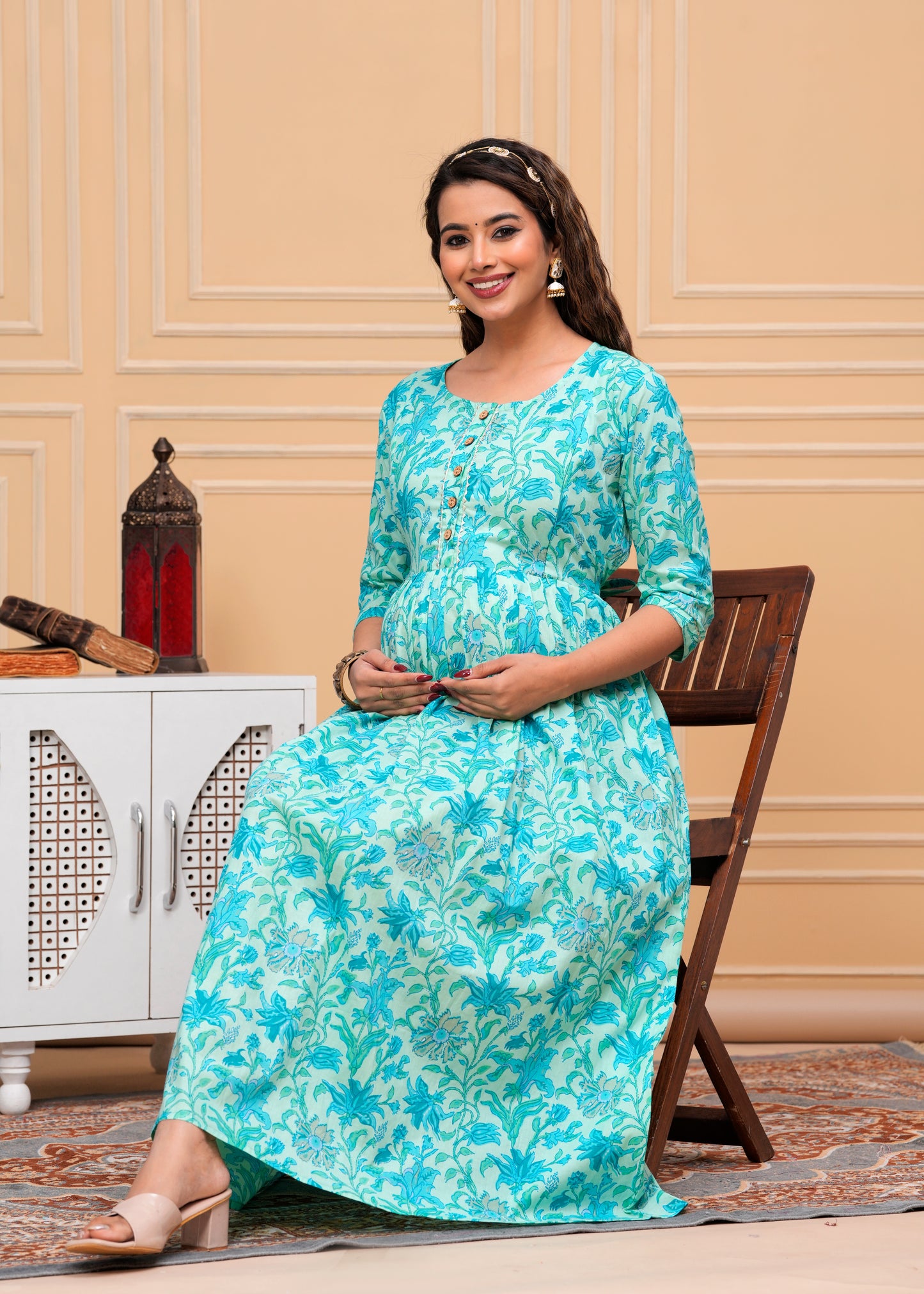 Ashvy Premium Cotton Anarkali Feeding & Maternity Kurti โ 48 Inch Length, 2 Side Zips All-Day Comfort for Moms (Sky Blue)