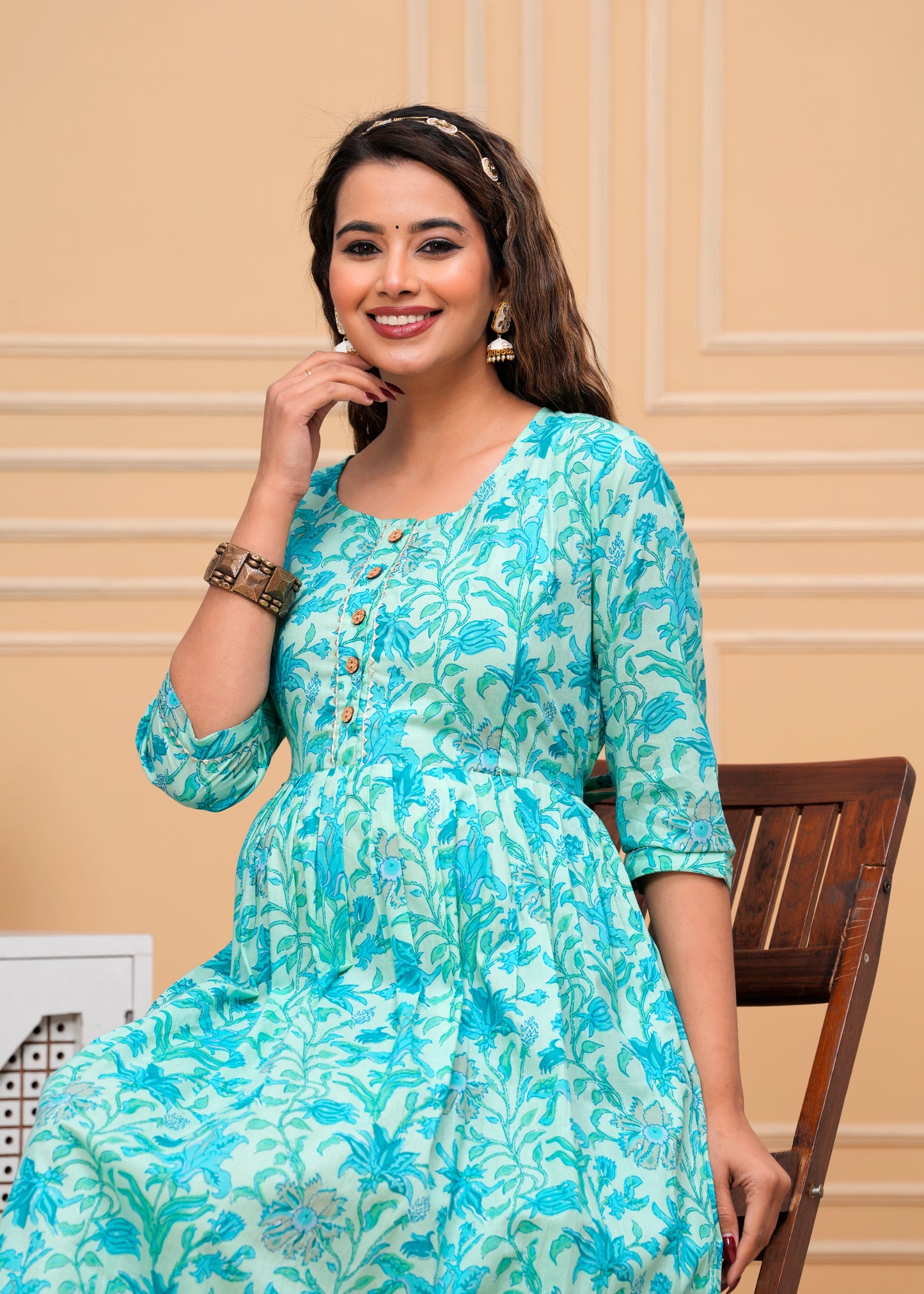 Ashvy Premium Cotton Anarkali Feeding & Maternity Kurti โ 48 Inch Length, 2 Side Zips All-Day Comfort for Moms (Sky Blue)