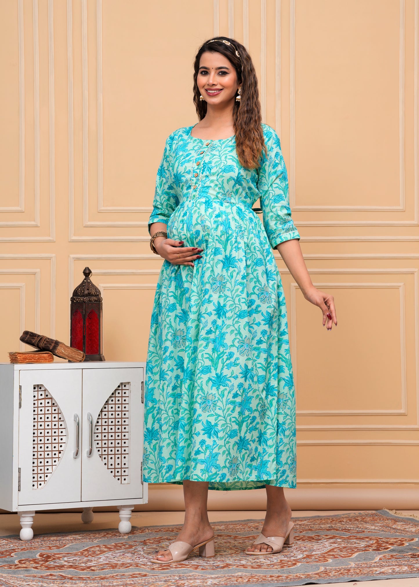 Ashvy Premium Cotton Anarkali Feeding & Maternity Kurti โ 48 Inch Length, 2 Side Zips All-Day Comfort for Moms (Sky Blue)