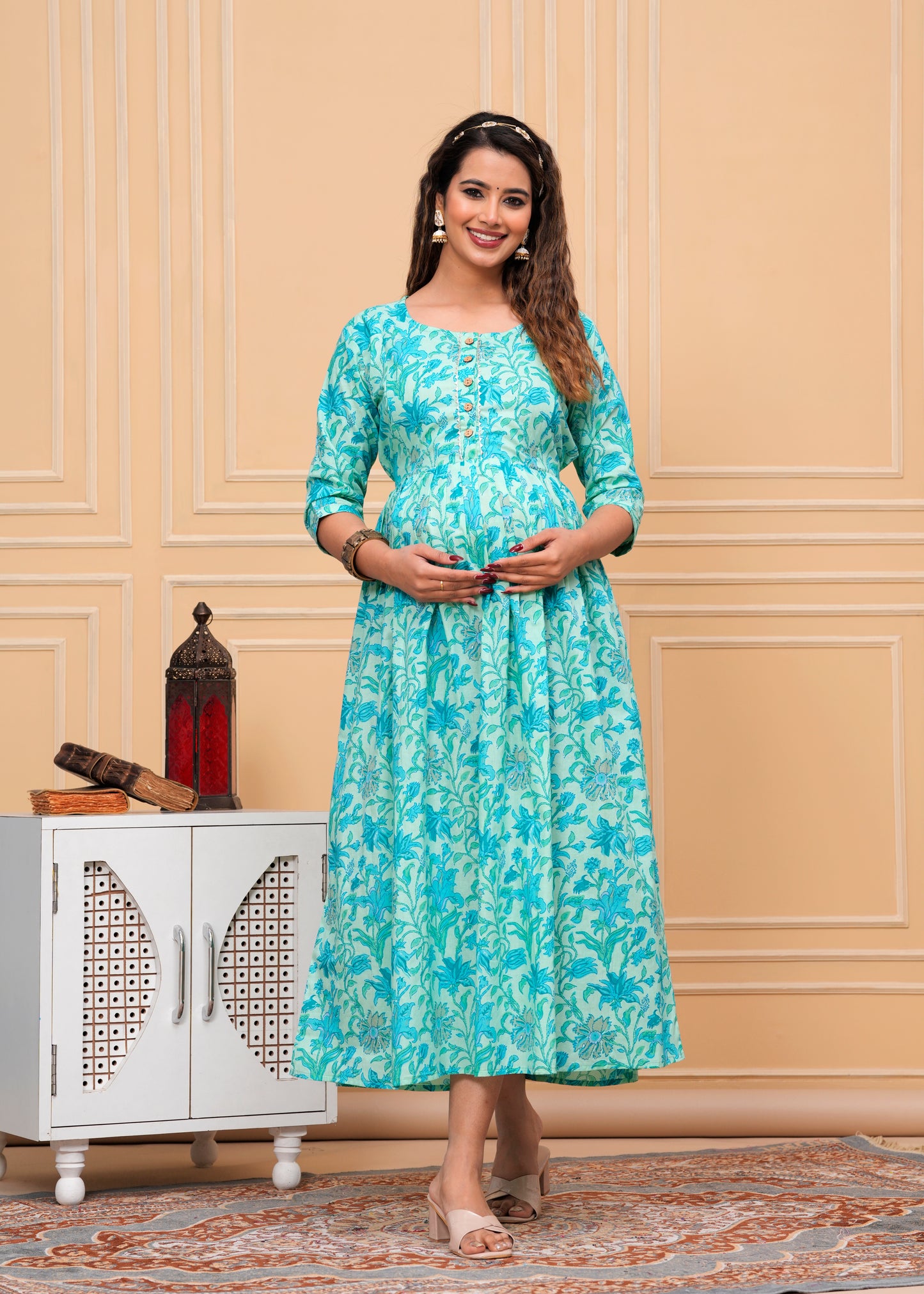 Ashvy Premium Cotton Anarkali Feeding & Maternity Kurti โ 48 Inch Length, 2 Side Zips All-Day Comfort for Moms (Sky Blue)