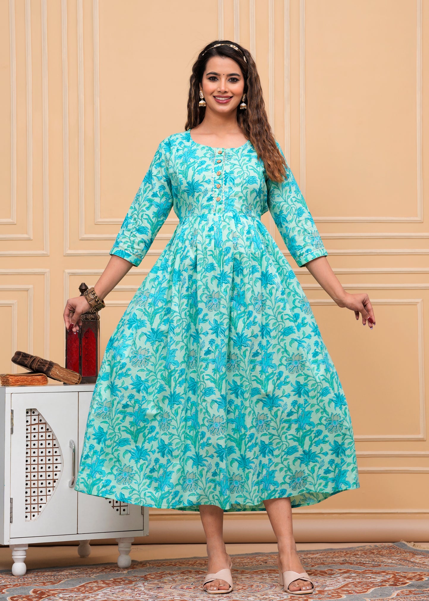 Ashvy Premium Cotton Anarkali Feeding & Maternity Kurti โ 48 Inch Length, 2 Side Zips All-Day Comfort for Moms (Sky Blue)