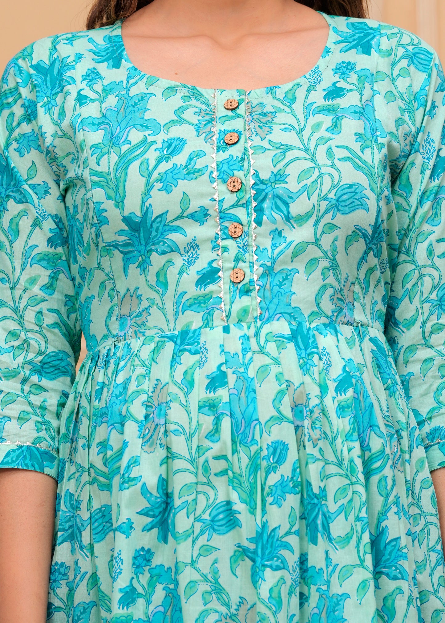 Ashvy Premium Cotton Anarkali Feeding & Maternity Kurti โ 48 Inch Length, 2 Side Zips All-Day Comfort for Moms (Sky Blue)