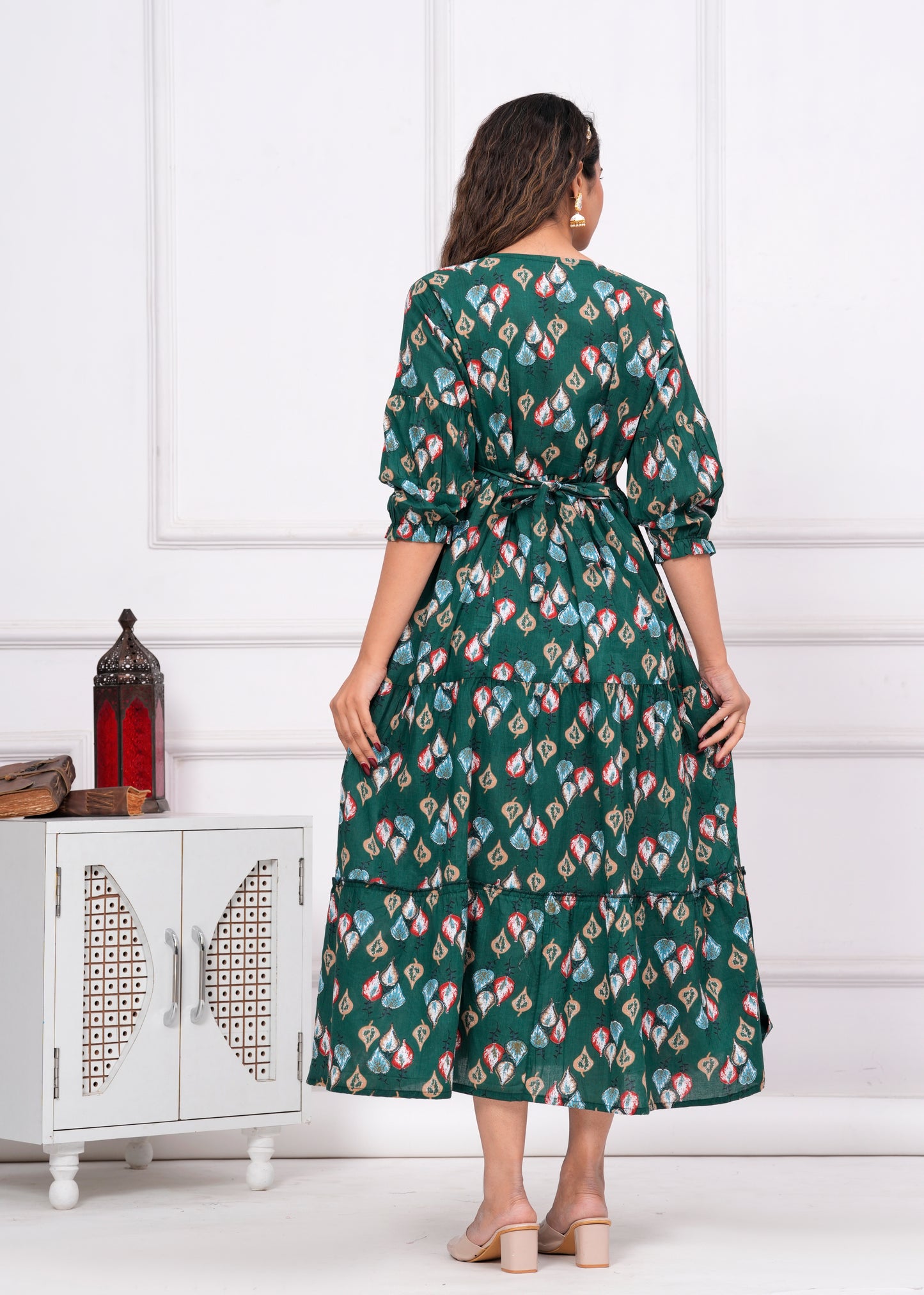 Ashvy Premium Cotton Anarkali Feeding & Maternity Kurti โ 48 Inch Length, 2 Side Zips All-Day Comfort for Moms (Green)