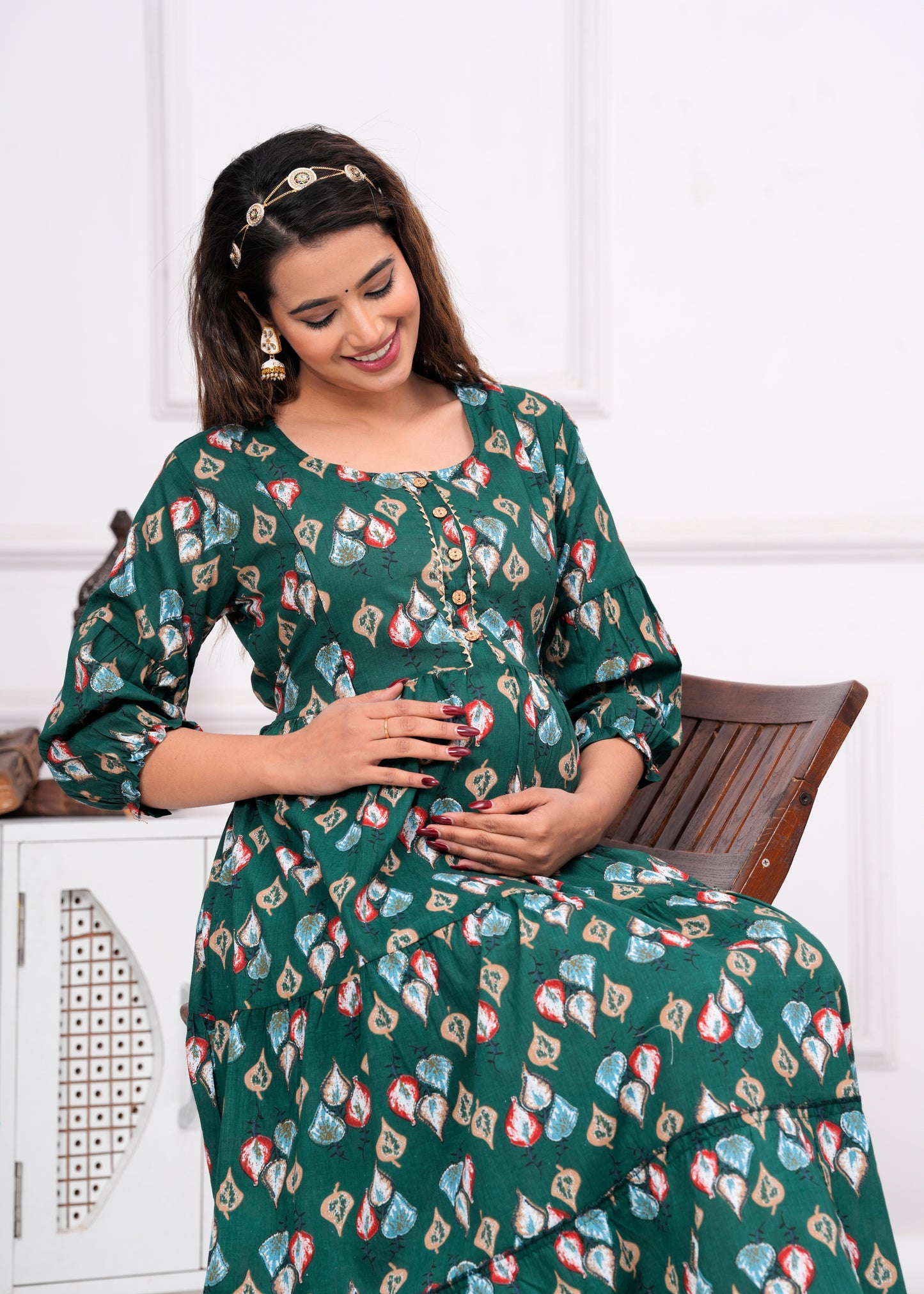 Ashvy Premium Cotton Anarkali Feeding & Maternity Kurti โ 48 Inch Length, 2 Side Zips All-Day Comfort for Moms (Green)