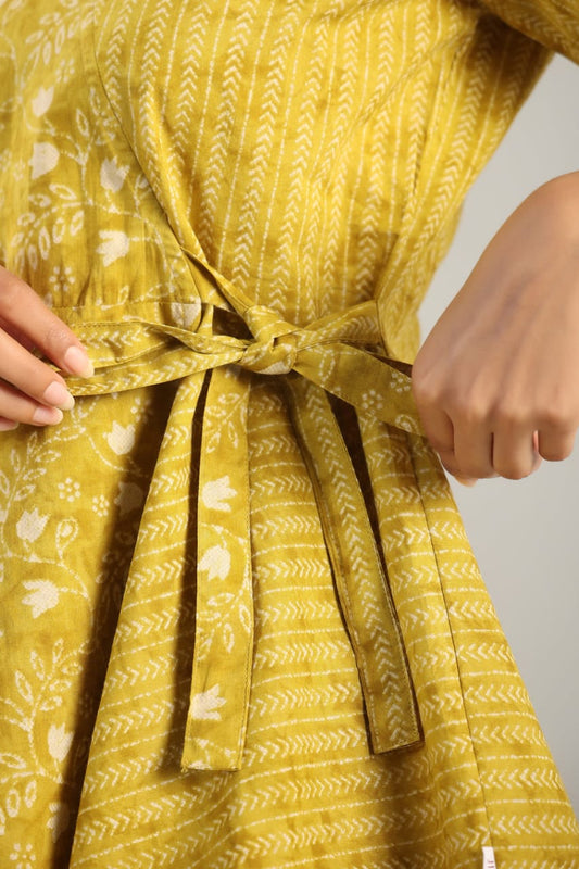 Ashvy Fabric Pure Cotton 60 Stylish Top with Bottom Cord Set (Yellow)