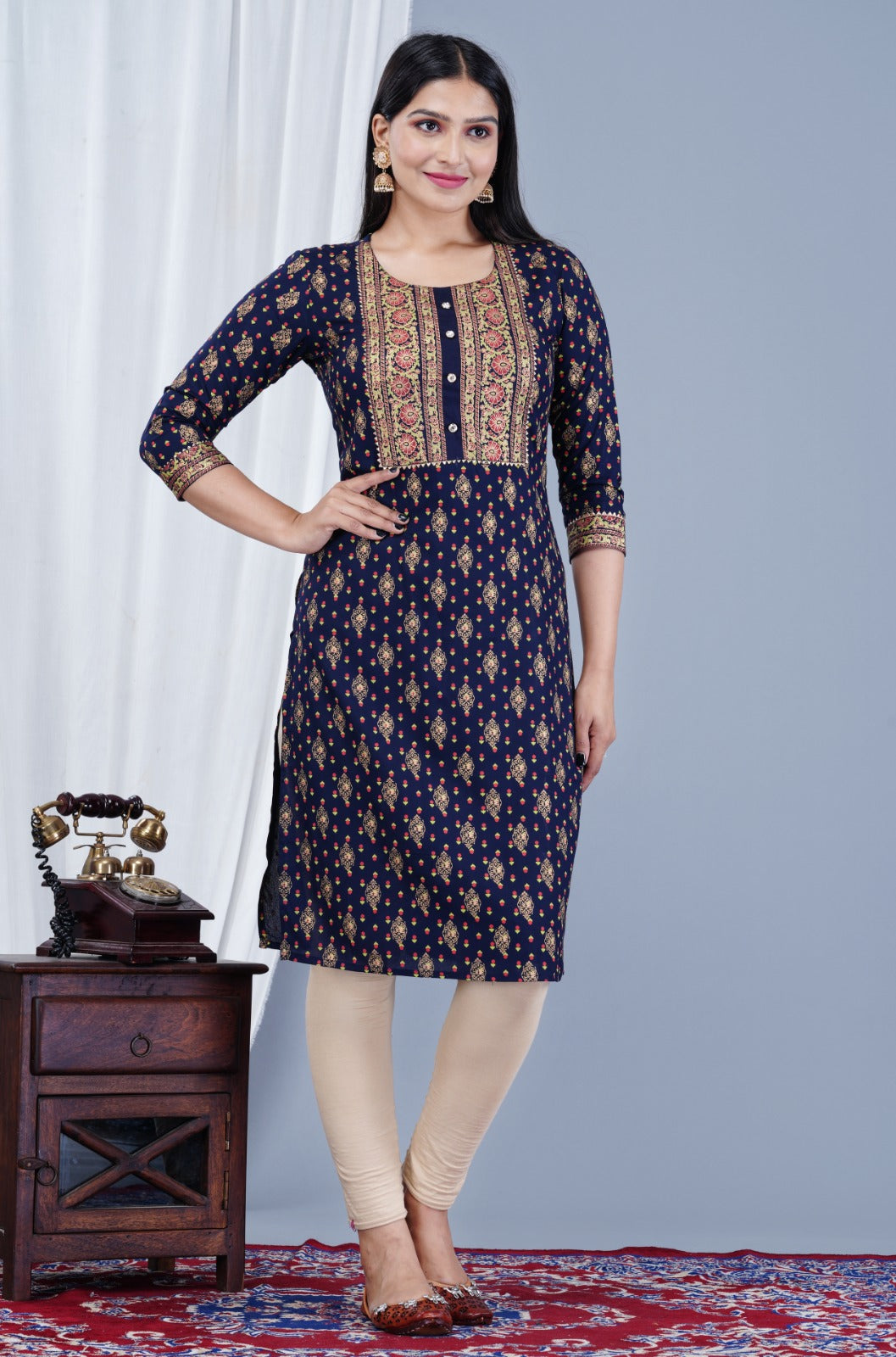 NEW LAUNCH BEAUTIFUL PRINTED KURTA WITH GOTA WORK(Blue)