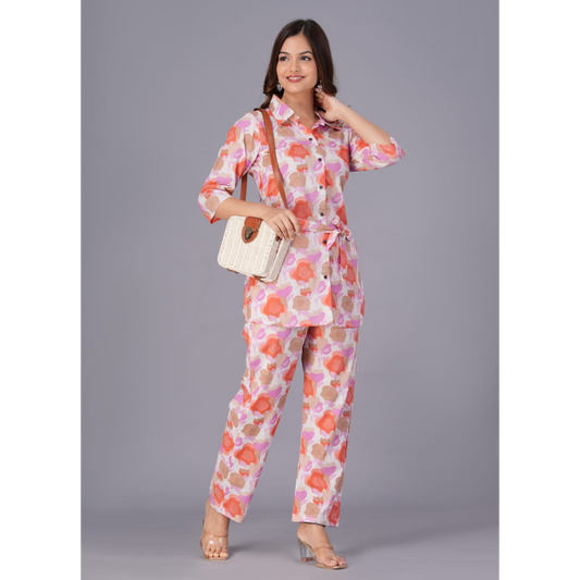 Ashvy Cotton Top with bottom Co-ord set (Pink)