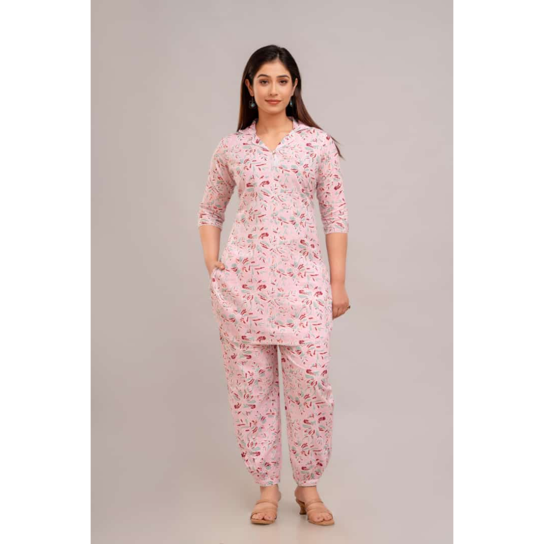 Ashvy Cotton Kurti with Pant Set(Pink)