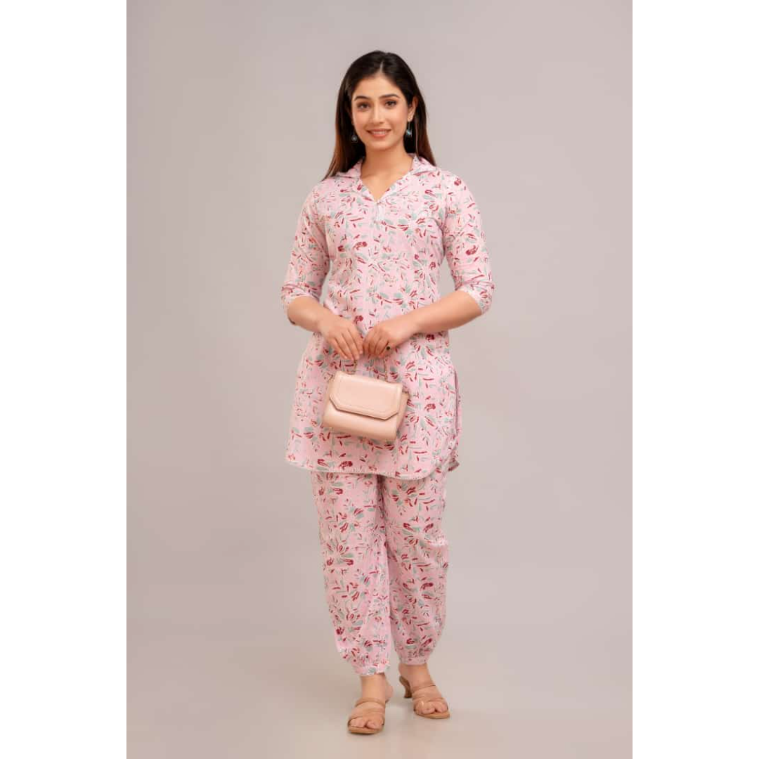 Ashvy Cotton Kurti with Pant Set(Pink)