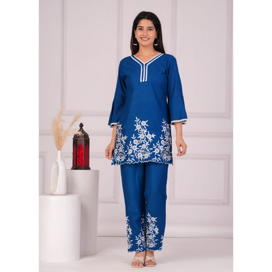 Ashvy Cotton Top with Bottom Co-ord set (Blue)