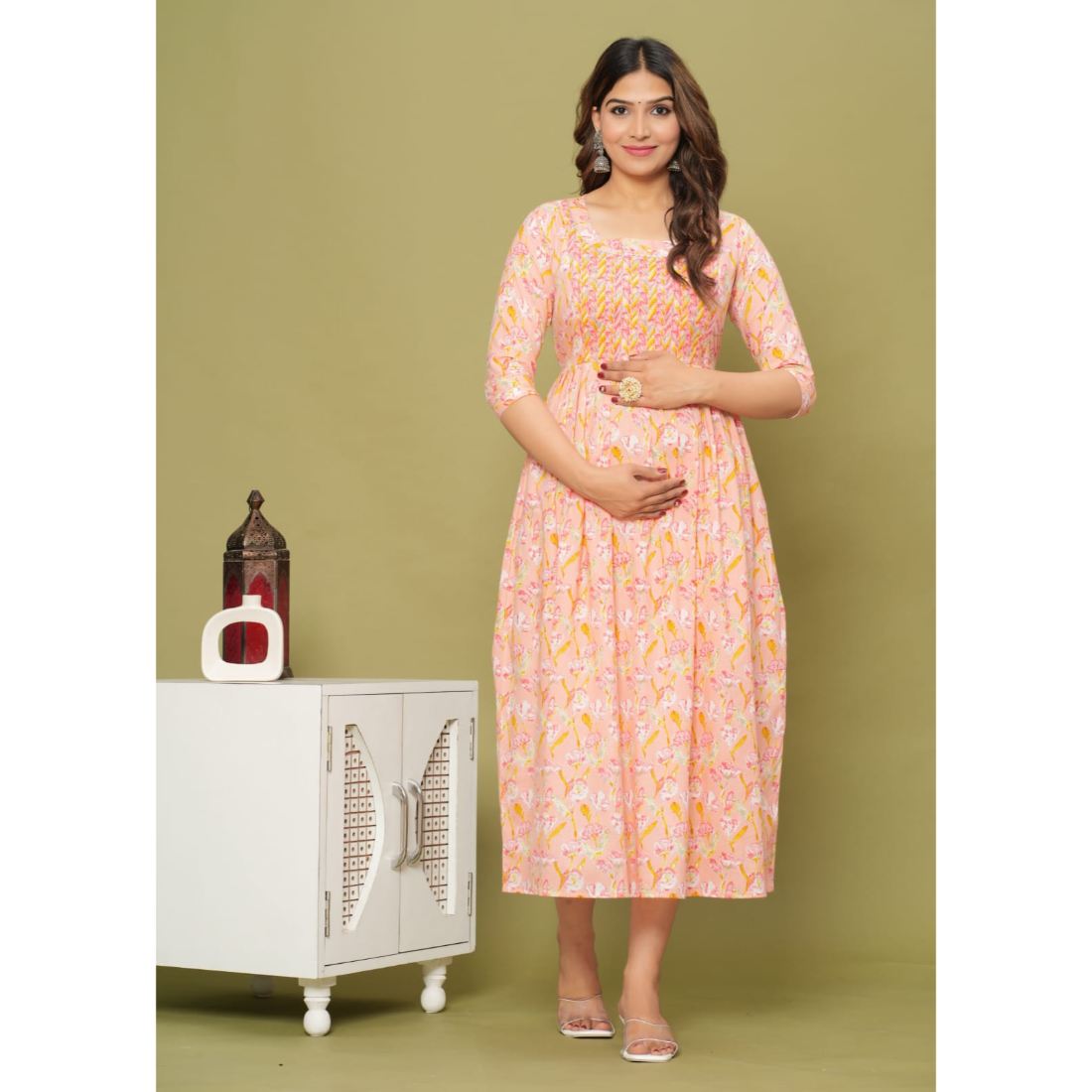 Ashvy Premium Cotton Anarkali Feeding & Maternity Kurti โ 48 Inch Length, 2 Side Zips All-Day Comfort for Moms (Orange)