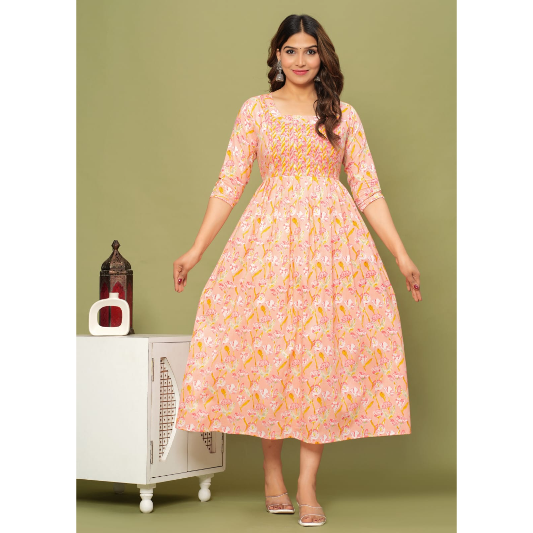 Ashvy Premium Cotton Anarkali Feeding & Maternity Kurti โ 48 Inch Length, 2 Side Zips All-Day Comfort for Moms (Orange)