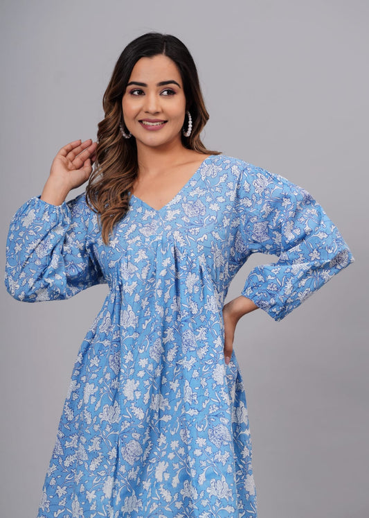 Ashvy Anarkali Fabric Short Middi Stylish Gown (Blue)