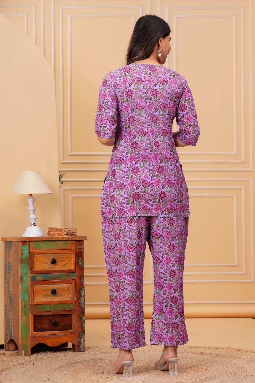 Ashvy Cambric Cotton Maternity And Nursing Co-Ord Set (Purple)