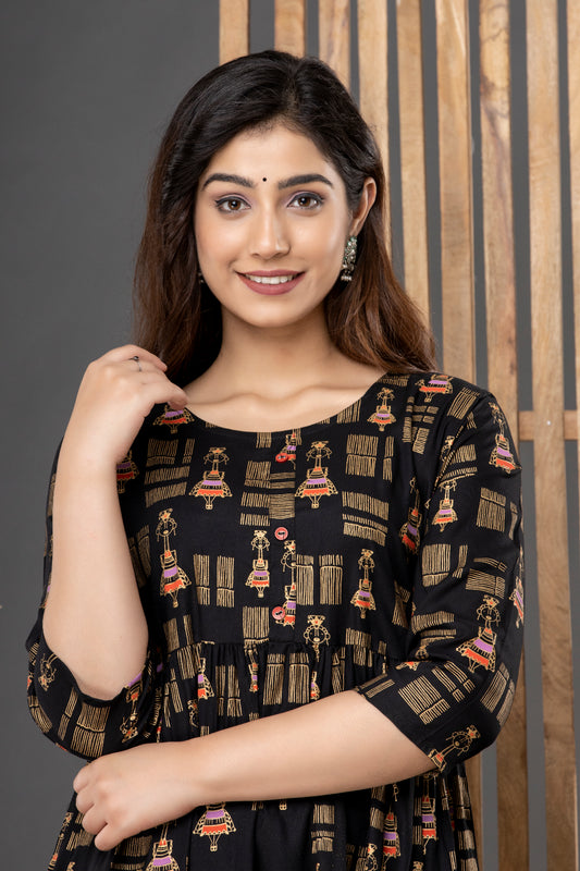 Ashvy Premium Quality Cotton Maternity Cum Feeding kurti (Black)