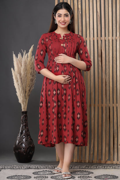 Ashvy Premium Quality Cotton Maternity Cum Feeding kurti (Maroon)