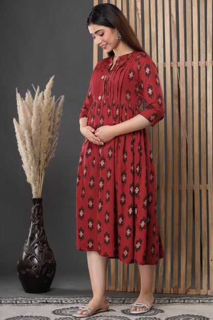 Ashvy Premium Quality Cotton Maternity Cum Feeding kurti (Maroon)