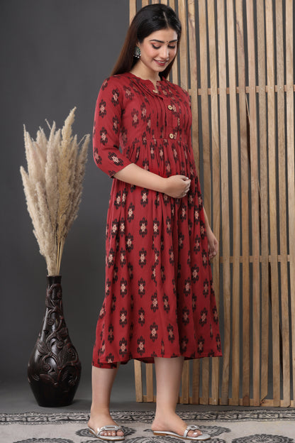 Ashvy Premium Quality Cotton Maternity Cum Feeding kurti (Maroon)