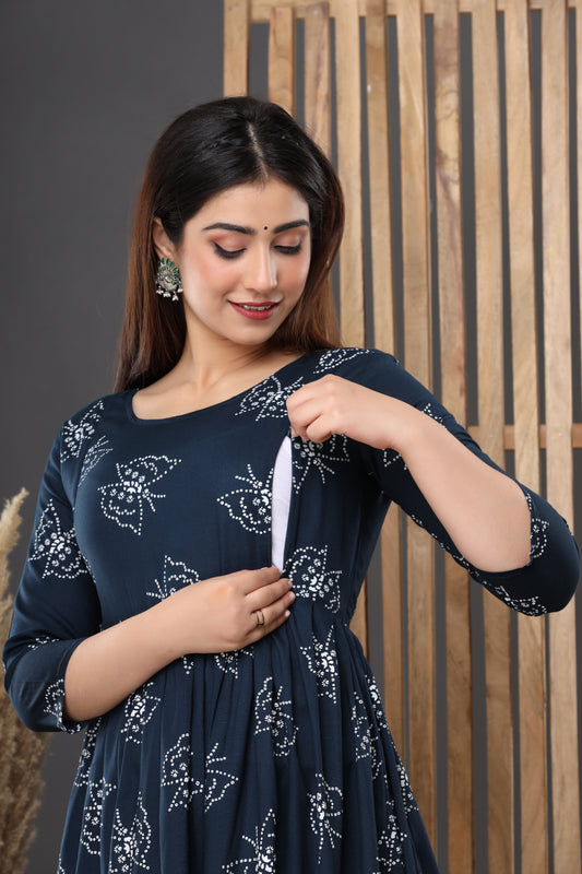 Ashvy Premium Quality Cotton Maternity Cum Feeding kurti (Blue)