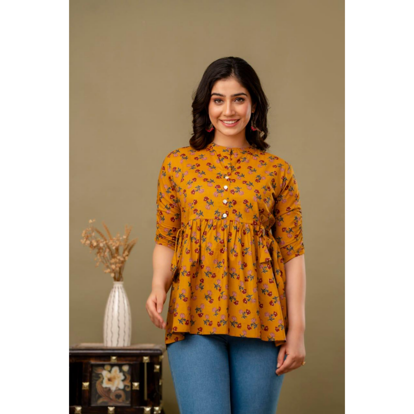 New Launch Cotton Printed Tops (Yellow)