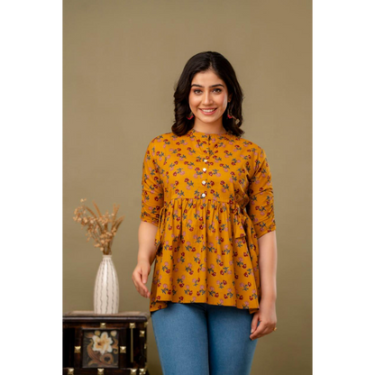 New Launch Cotton Printed Tops (Yellow)