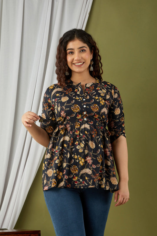 New Launch Cotton Printed Tops (Black)