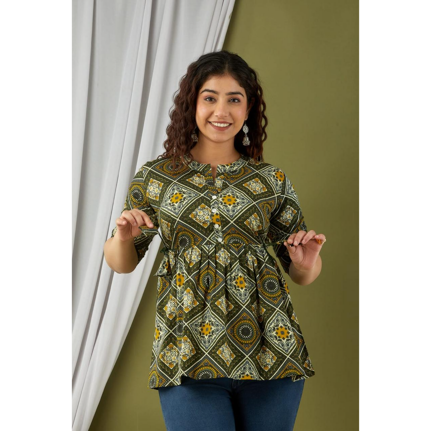 New Launch Cotton Printed Tops (Green)