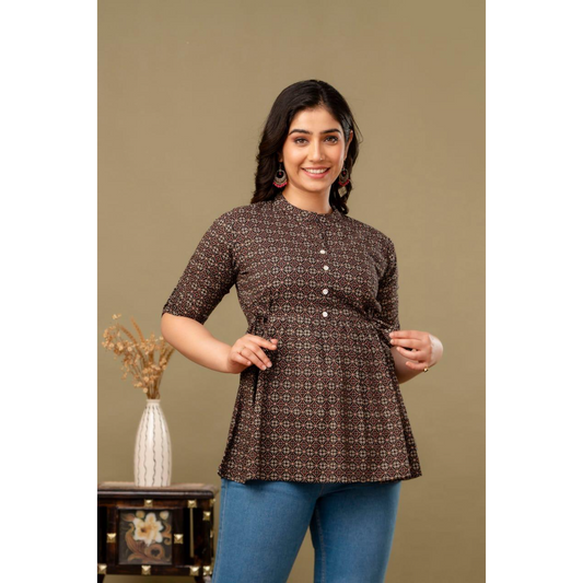 New Launch Cotton Printed Tops (Brown)