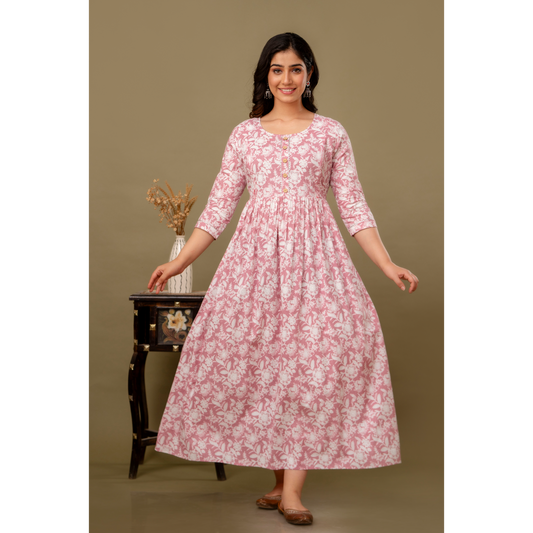 Ashvy Premium Quality Cotton Maternity Cum Feeding kurti (Pink)