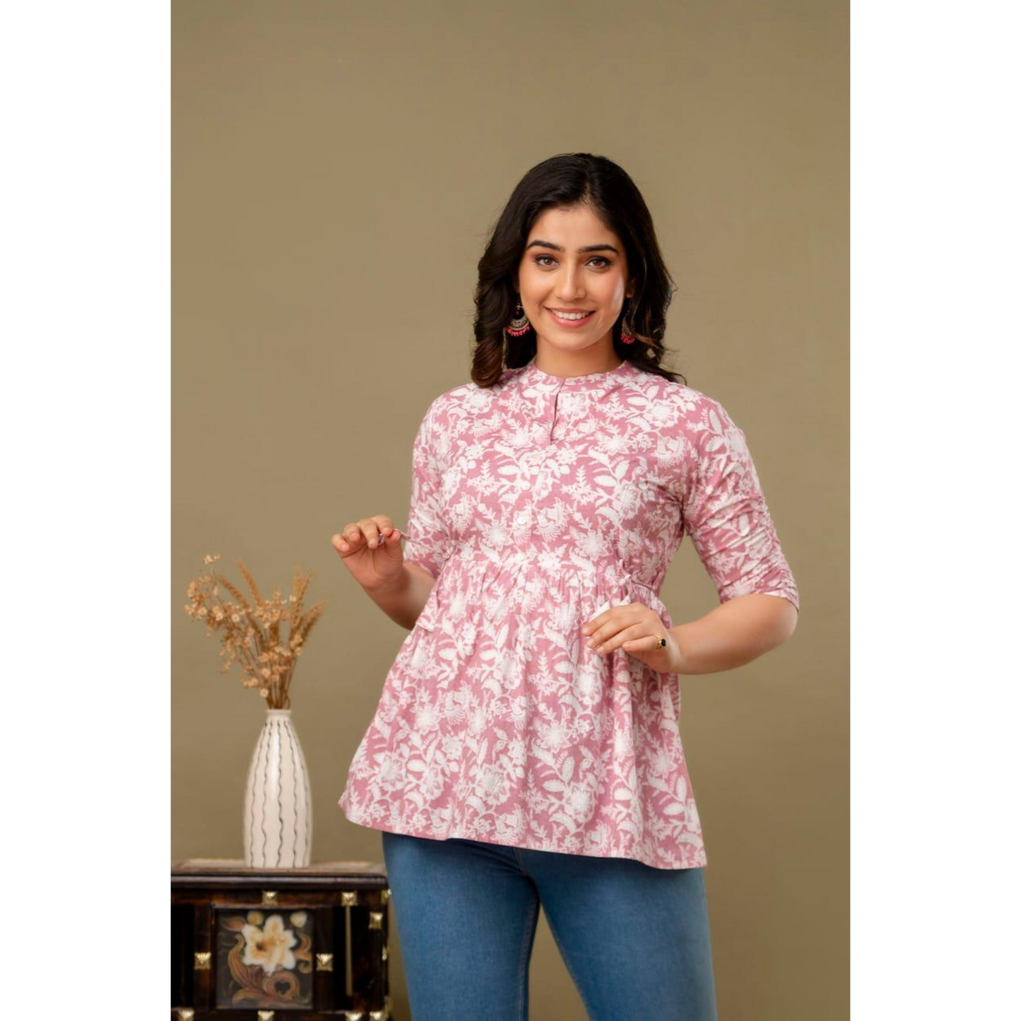 New Launch Cotton Printed Tops (Pink)