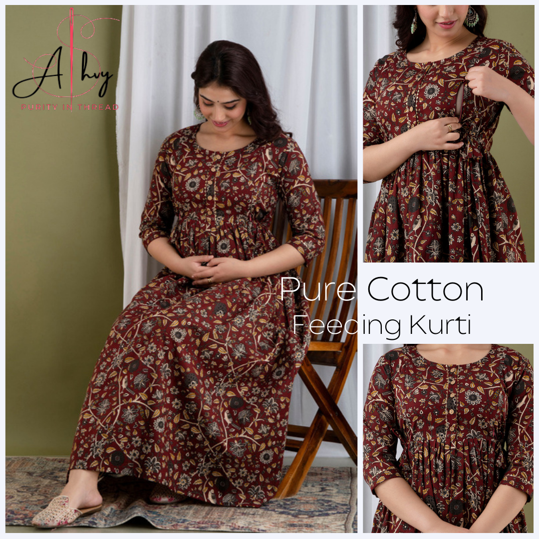 Effortless Style: Ashvy Cotton Feeding Dress For Pre & Post Maternity (Brown)(TUL01)