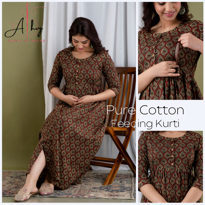 Effortless Style: Ashvy Cotton Feeding Dress For Pre & Post Maternity (Brown)(TUL001)