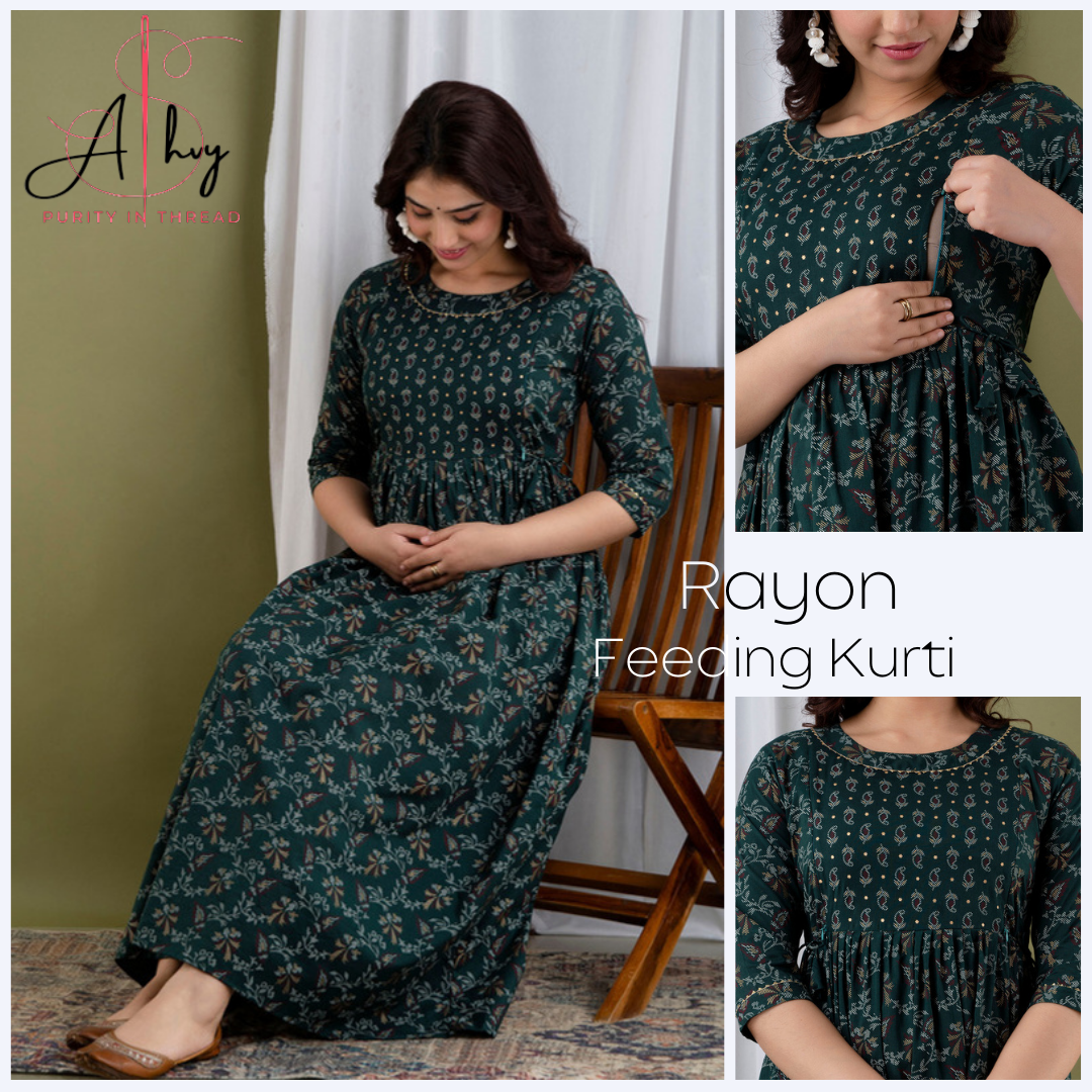 Effortless Style: Ashvy Cotton Feeding Dress For Pre & Post Maternity (Green)(TUL01)