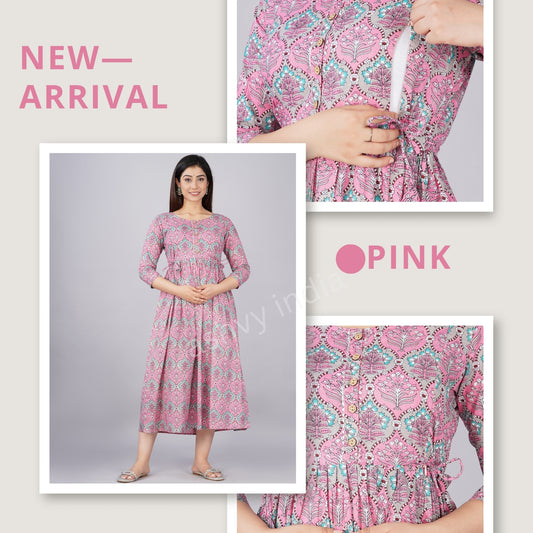 Effortless Feeding: Ashvy Women's Feeding Maternity Kurtis (Light Pink)(TUL001)