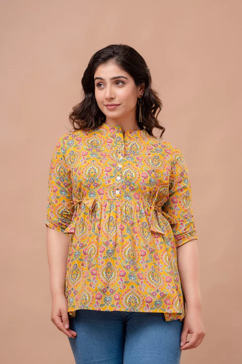 New Launch Cotton Printed Tops (Yellow)