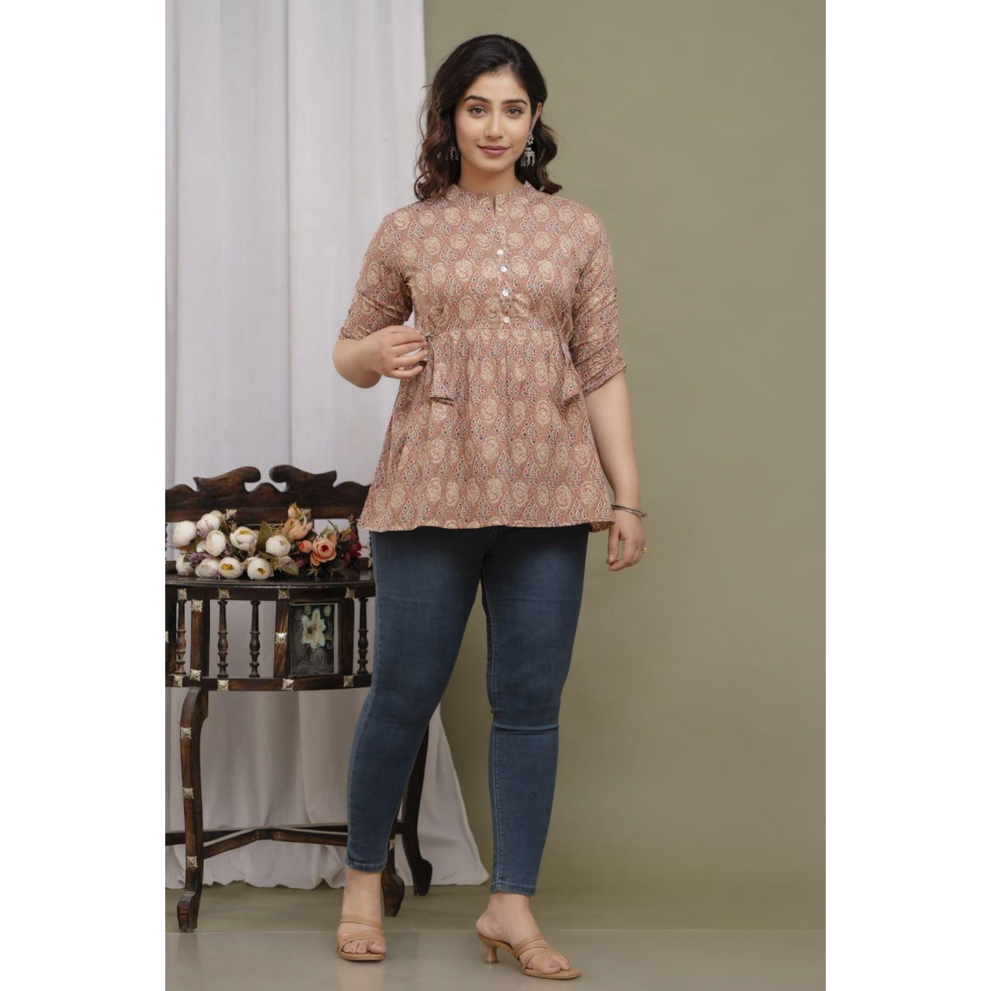 New Launch Cotton Printed Tops (Brown)